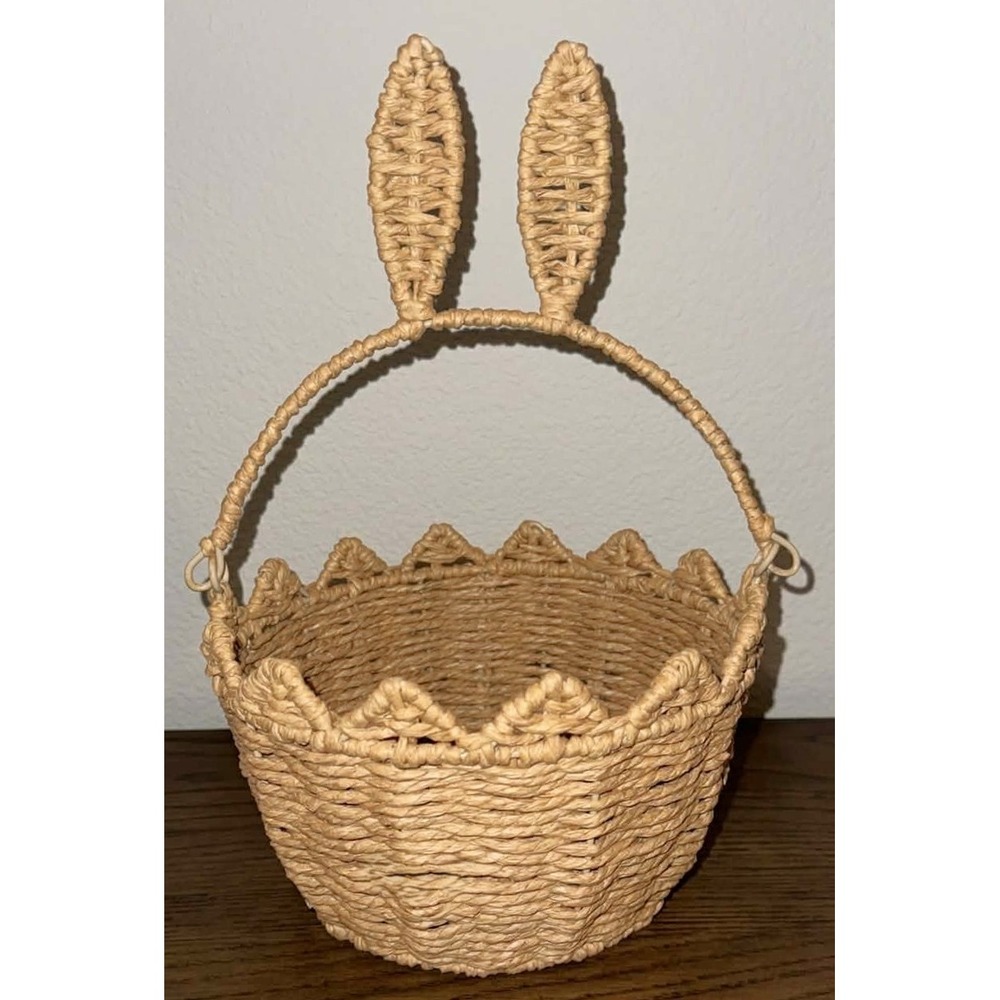 Handwoven Bunny Easter Basket 9" Wicker Straw Rustic Farmhouse Decor New